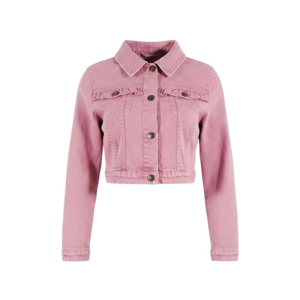 Btween Girls Pink Denim Jacket Size 6 Cropped Ruffle Jean Jacket